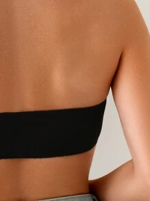 Swim Mod 夏季女式黑色针织罗纹面料性感 V 领花卉边比基尼上衣，适合海滩和度假