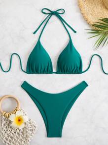 Swim Basics Women Simple & Fashion Casual Bikini Swimwear For Summer Beach Vacation - Green - View 1