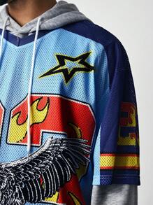 ROMWE MEN Prep 2pcs Men Casual Hooded Sweatshirt Set, Detachable - Blue - View 4