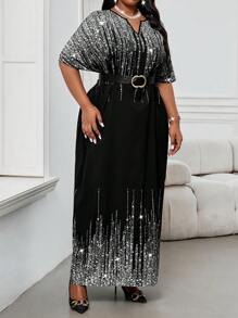 Fleurora Spring And Summer Autumn And Winter Elegant Party Commuting Office Colorful Woven Notched Ball Gown Short Sleeve Kaftan Dress Plus Size Dresses - Silver - View 9