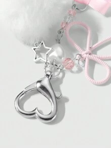 ROMWE Kawaii 1 chiếc dây chuyền bạc thiết kế tối giản tinh tế & dễ thương hình trái tim ngọc trai giả, pompom, nơ, móc khóa mặt dây chuyền hình ngôi sao, thích hợp cho phụ nữ và trẻ em gái đeo hàng ngày, quà tặng ngày lễ - Hồng - Xem 3