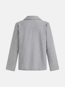 SHEIN Leap Crew 2pcs/Set Tween Boy Casual Blazer Jacket & Shorts Set, Suitable For School, Commute, Formal Occasions, Parties, Spring, Summer, Autumn, Winter - Grey - View 7