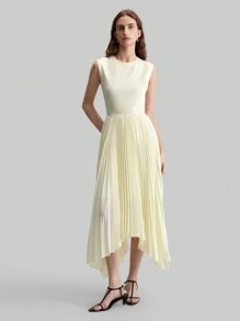Ontre 2025 Novo Dia dos Namorados Feminino Urbano Elegante Sem Mangas Slim Fit Patchwork Bainha Assimétrica Vestido Longo, Amarelo Verão - Branco - Ver 1