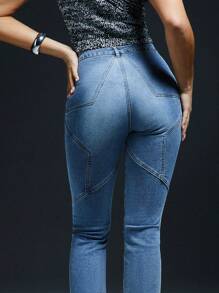 Denimoi Valentine's Day Spring Women's Front Button Pocket Sexy Star Fitted Jeans, Casual Everyday Wear, Designer - Blue - View 2