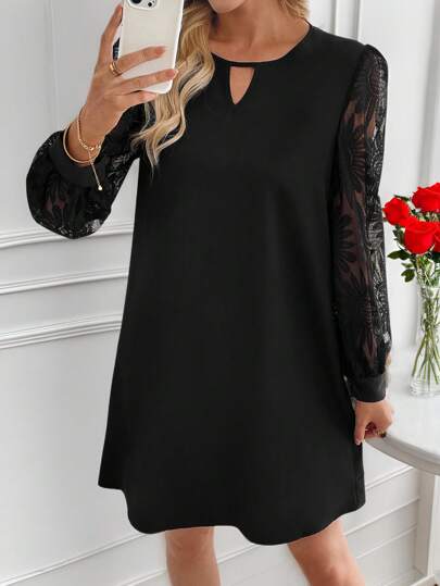 EMERY ROSE Women's Solid Color Jacquard Patchwork Mini Valentines Dress