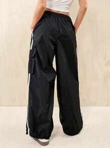 SHEIN EZwear 夏季裝扮口袋帶對比色膠帶貨褲 - 黑色 - 查看 2