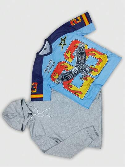 Prep 2pcs Men Casual Hooded Sweatshirt Set, Detachable