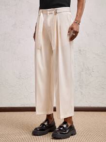 AKNOTIC Party 男士梭织宽松长直筒休闲裤，适合日常穿着 - 米色 - 查看 3