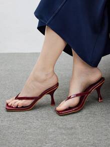 CUCCOO BIZCHIC Women Square Toe Slim High Heel Sandals, Maroon Minimalist Style Commute Ladies High Heels, Elegant Aesthetic, Spring/Summer Casual Outfit Spring Shoes