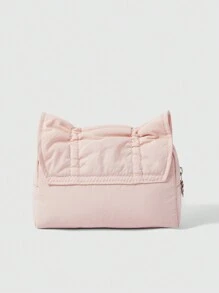 ROMWE Kawaii Vintage Korean Style Cute Pink Drawstring Bow Decor Large Capacity Portable Cosmetic Bag & Pencil Case Set With Bow Zipper Pull - Pink - View 3