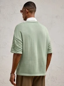 AKNOTIC Business Casual Men's Fitted Close Shoulder Short Sleeve Casual Knit Top, Suitable For Summer - Green - View 6