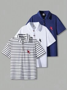 SHEIN Leap Crew 青少年男孩多件装休闲短袖 Polo 衫 - 彩色 - 查看 6
