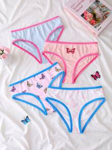 4pcs/Pack Girls' Contrast Color Splicing Minimalist Casual Underwear - Multicolor - View 1