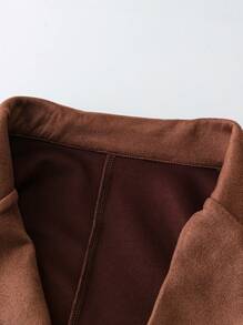 Flirla Plus Size Women's French Fashion Solid Color Faux Suede Lapel Oversize Metal Buckle Epaulet Blazer, Autumn/Winter Fall Cloth For Women - Brown - View 5
