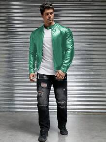 Manfinity Roughcore Men's Solid Color Front Zipper Pocket Casual Lightweight Jacket, For Fall Winter - Green - View 4