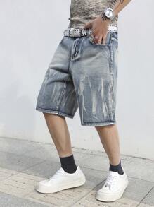 Manfinity Roghcode Quần short denim rách giặt thường ngày cho nam - Màu xanh lam - Xem 7
