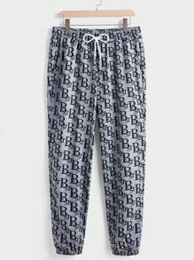 Manfinity VCAY 2pcs Men's Graphic Print Patchwork Loose Drop Shoulder Long Sleeve Hoodie & Drawstring Sweatpants Set