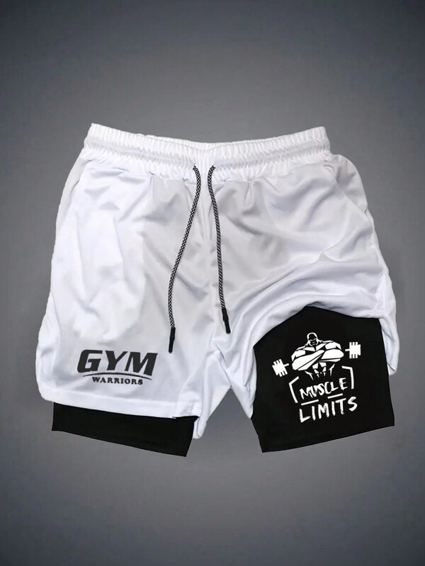 Manfinity Sport Corelite Pantaloni scurți sport pentru bărbați, cu imprimeu cu litere, cu șnur