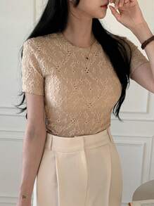 DAZY Women's Plain Short Sleeve T-Shirt, Simple Fashion Casual Everyday Wear Summer - Khaki - View 6