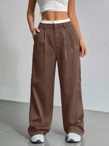 SHEIN EZwear Pantalones de traje de pierna ancha con cintura a rayas casual