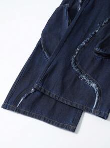 Street Life Men's Grunge Ragged Casual Everyday Frayed Zip-Up Baggy Loose Straight Leg Jeans - Blue - View 3
