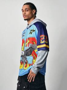 ROMWE MEN Prep 2pcs Men Casual Hooded Sweatshirt Set, Detachable - Blue - View 6