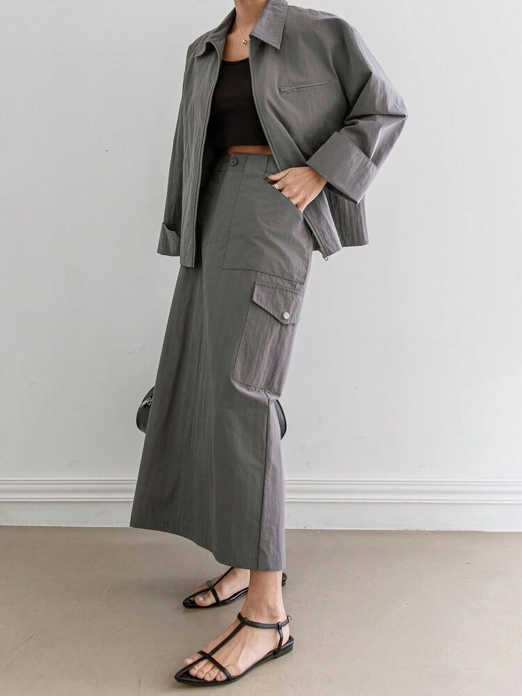 2pcs Women Loose Fit Casual Utility Style Outfit,Fall Clothes