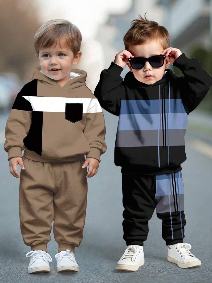 SHEIN 2pcs/Set Baby Boy Casual Loose Knitted Soft Hoodie Pullover And Pants Set - White - View 1
