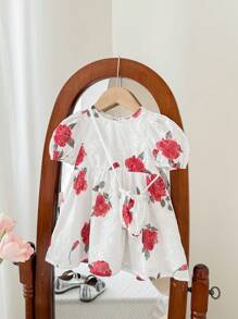 SHEIN LMoss Kids LMoss Baby Girls Cute Cartoon Embroidery Bell Sleeve Loose Dress & Shoulder Bag 2 Pieces Set - Multicolor - View 3