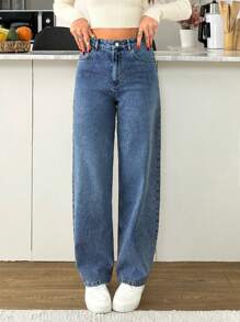 EURMUSE HIGH RISE STRAIGHT JEAN WITH POCKET DETAIL - Light Wash - View 3
