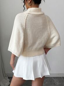 Chiquease 2024 Autumn/Winter New Fashion High Collar Poncho With Bow Pocket Knit Sweater Knit Pullover Fall Outfit
