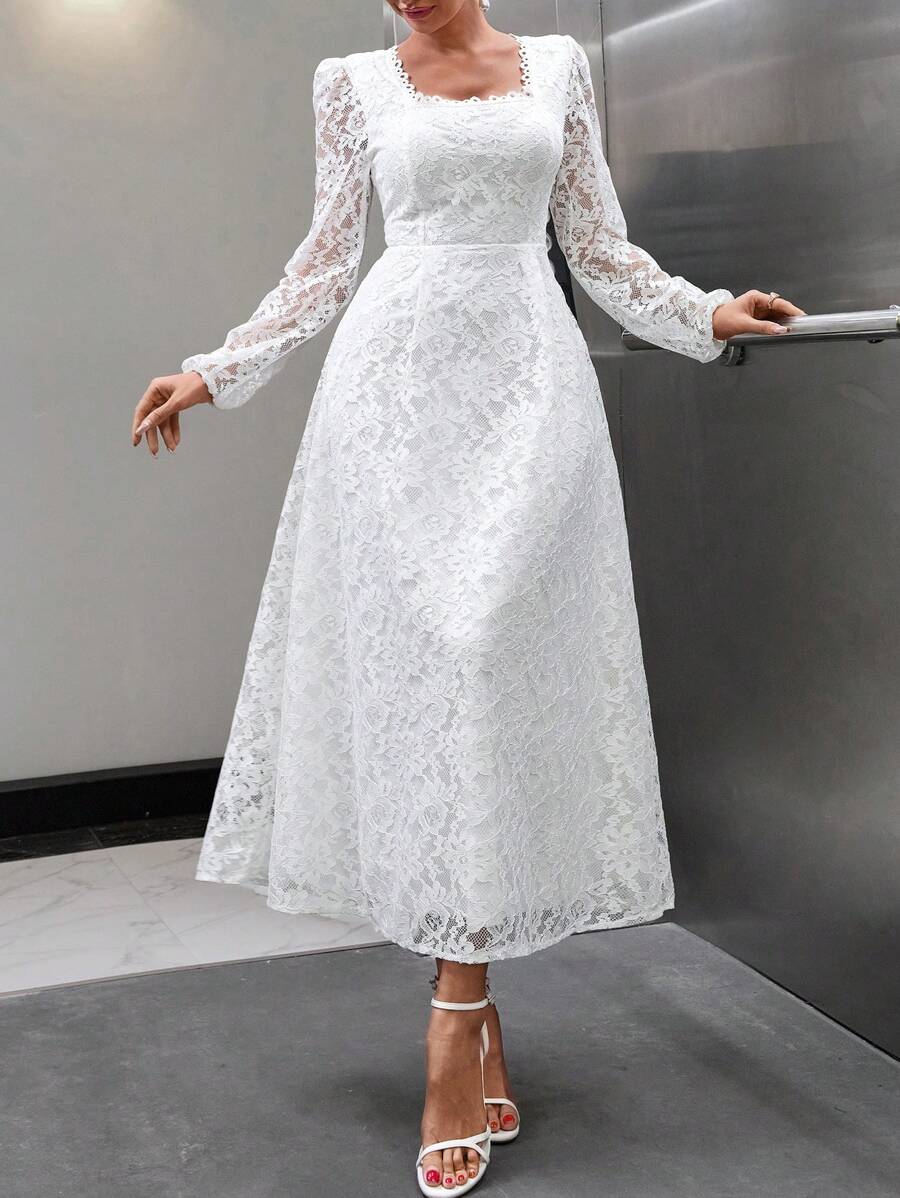 EURMUSE Romantic Style, Lace Pencil Skirt Maxi Dress - White - View 1