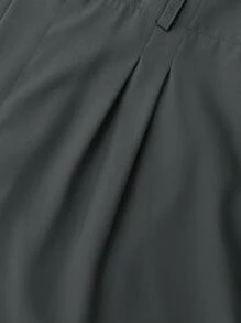 SHEIN Essnce 高腰褶皱侧袋阔腿华夫格工作加大码裤子 - 灰色 - 查看 5