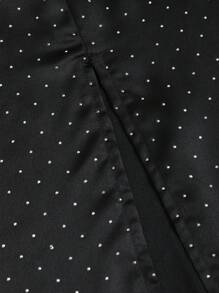 SHEIN Unity 2pcs Women Halter Tie Rhinestone Decor Tank Top And Skirt Set - Black - View 3