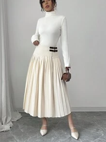 Chiquease Elegant Casual Fitted Pleated Skirt For Women