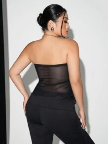 SHEIN ICON Top tipo tubo de malla con dobladillo asimétrico, cordón lateral y ribete de lechuga para talla grande en verano - Negro - Ver 5