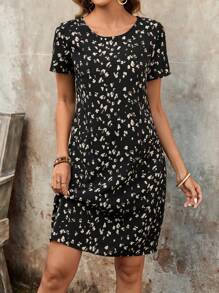 EMERY ROSE 女士全印花休闲度假连衣裙，带口袋