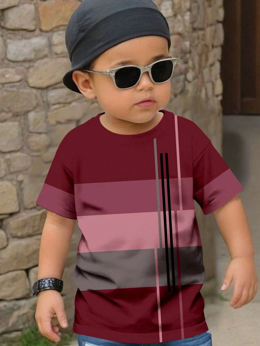 SHEIN 年轻男孩休闲宽松圆领短袖 T 恤，适合夏季 - 白色 - 查看 1