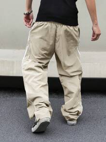 Aesthetic Post 男士休闲拼接侧缝宽松阔腿裤 - 杏色 - 查看 2