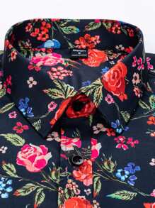 Manfinity RSRT Camisa casual de manga larga con botones delanteros y estampado floral all over para hombre