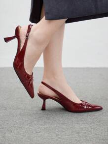 CUCCOO CHICEST Giày cao gót đế xuồng mũi nhọn hở mũi họa tiết bướm trơn màu cho nữ, đơn giản & thoải mái, gợi cảm cho tiệc tùng, giáng sinh, hẹn hò, dịp trang trọng, thích hợp cho mùa xuân, hè, thu, đông 2024, ngày lễ tình nhân màu đỏ tía - Màu Đỏ Sâu - Xem 1