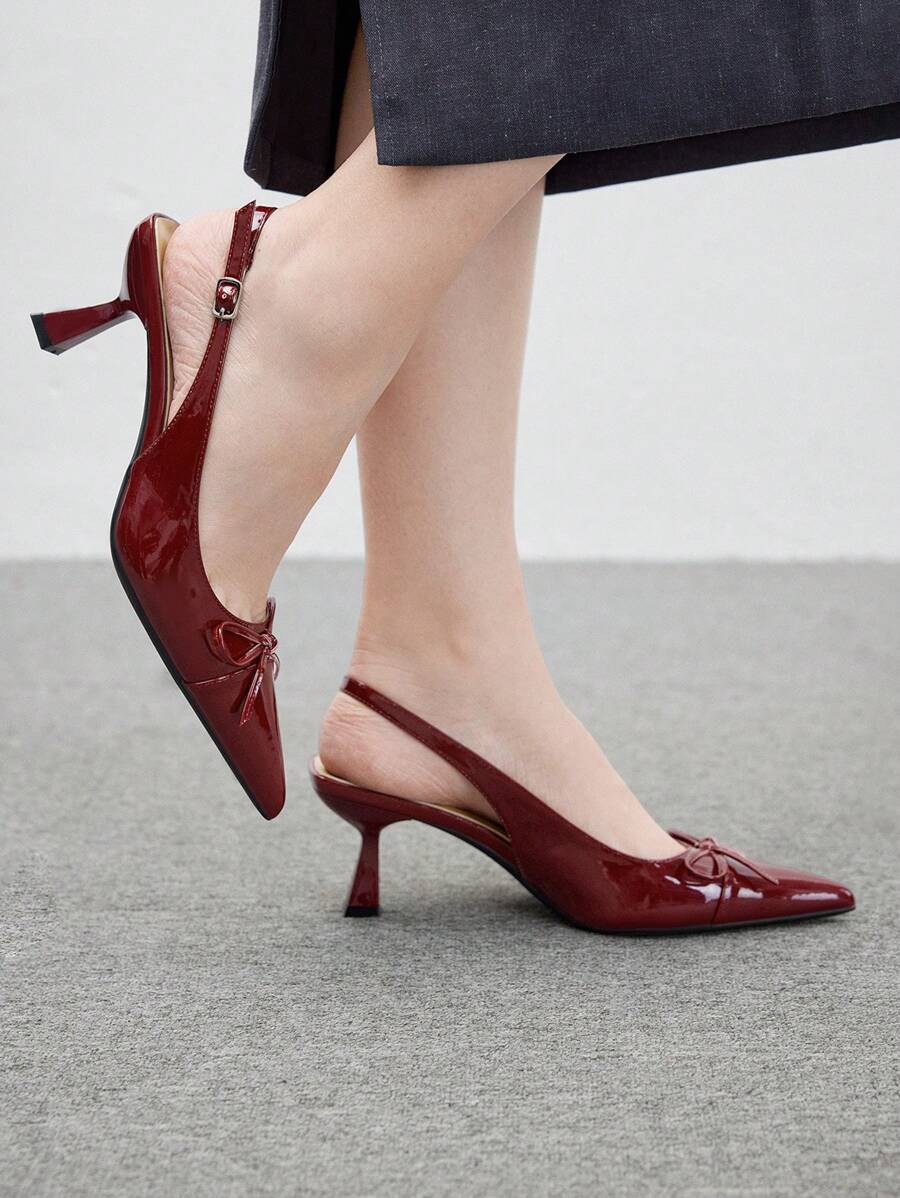 CUCCOO CHICEST Giày cao gót đế xuồng mũi nhọn hở mũi họa tiết bướm trơn màu cho nữ, đơn giản & thoải mái, gợi cảm cho tiệc tùng, giáng sinh, hẹn hò, dịp trang trọng, thích hợp cho mùa xuân, hè, thu, đông 2024, ngày lễ tình nhân màu đỏ tía - Màu Đỏ Sâu - Xem 1