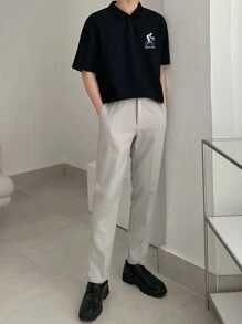 DAZY Polo nera da uomo con stampa di persone e lettere, estiva - nero - Visualizzare 4