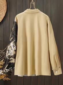 Lacomfia Plus Size Long Sleeve Patchwork Printed Arabian Style Shirt - Apricot - View 2