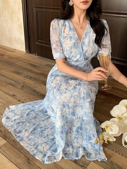 DAZY Women's Elegant Floral Print Dress Vacation Outfits Women