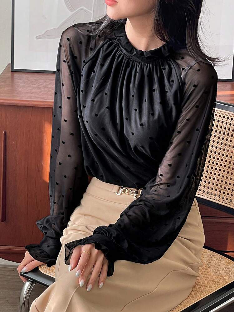 French Elegant Lantern Sleeve Collared Women Blouse Going Out Tops Women