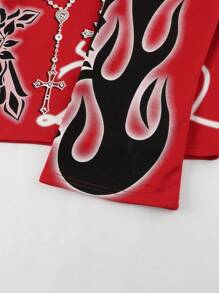 ROMWE MEN Goth 男士宽松短款长袖运动衫，秋季 - 紅色 - 查看 4