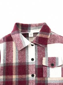 SHEIN 时尚男孩休闲格子羊毛夹克，带前口袋，街头风格 - 彩色 - 查看 4