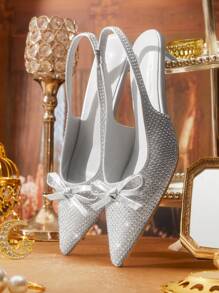 CUCCOO TILAWA Women's Silver Rhinestone Butterfly Pointed Toe High Heel Shoes, Elegant Minimalist Design, Suitable For Spring Casual Wear, Commuting, Formal Events Spring Shoes Spring Break Easter Prom Heels - Grey - View 7