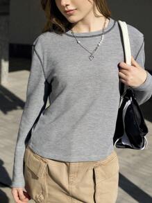 Jouncy 女士时尚灰色撞色缝线 T 恤 - 灰色 - 查看 6